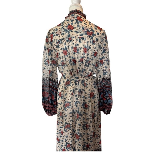 Ulla Johnson Prisma Floral Silk Blend Chiffon Midi Dress Red Cream Sz 4 - Picture 9 of 16